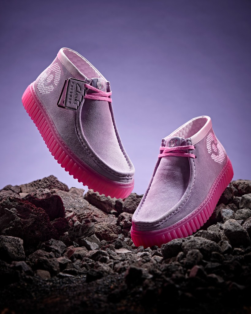 Mewtwo-inspired shoe in the 2024 Clarks x Pok&eacute;mon collection.