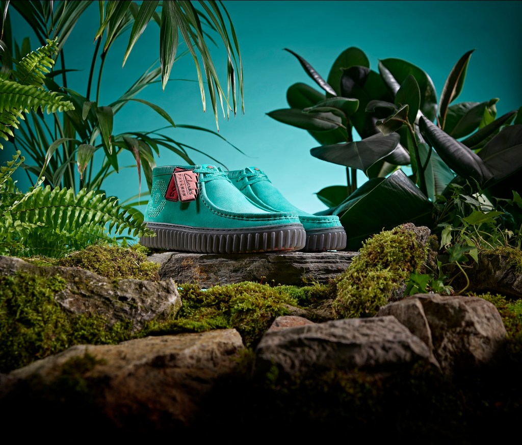 Venusaur-inspired shoe in the 2024 Clarks x Pok&eacute;mon collection.