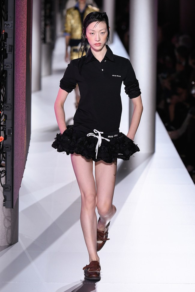 Model on the runway at Miu Miu Ready To Wear Spring 2024 held at Palais d&rsquo;I&eacute;na on October 3, 2023 in Paris, France.